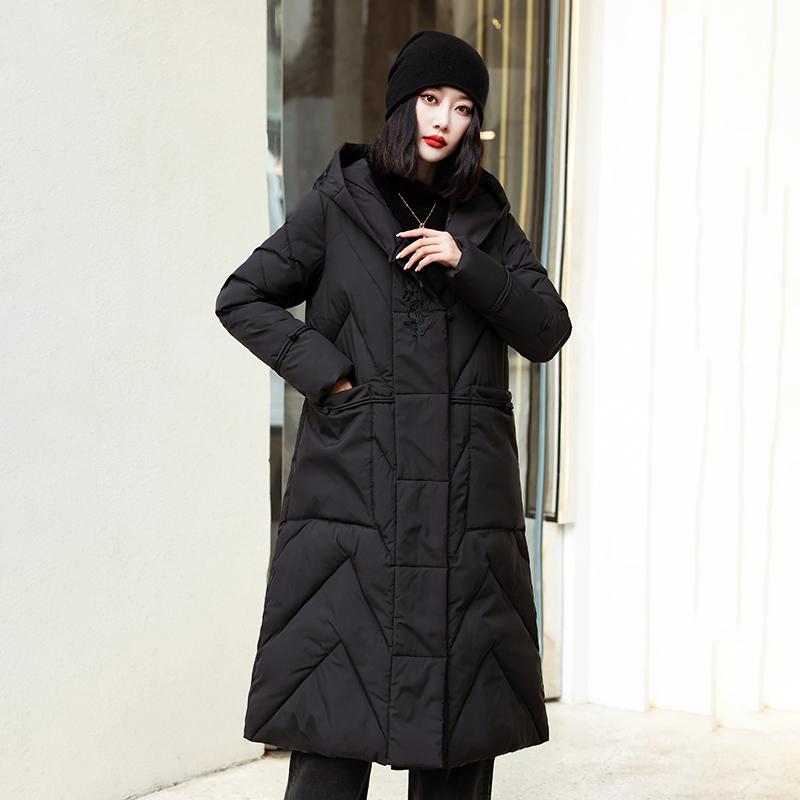 Women Autumn Winter Hooded Neck Long Sleeve Solid Color Single Breasted Knot Loose Warm Long Coat