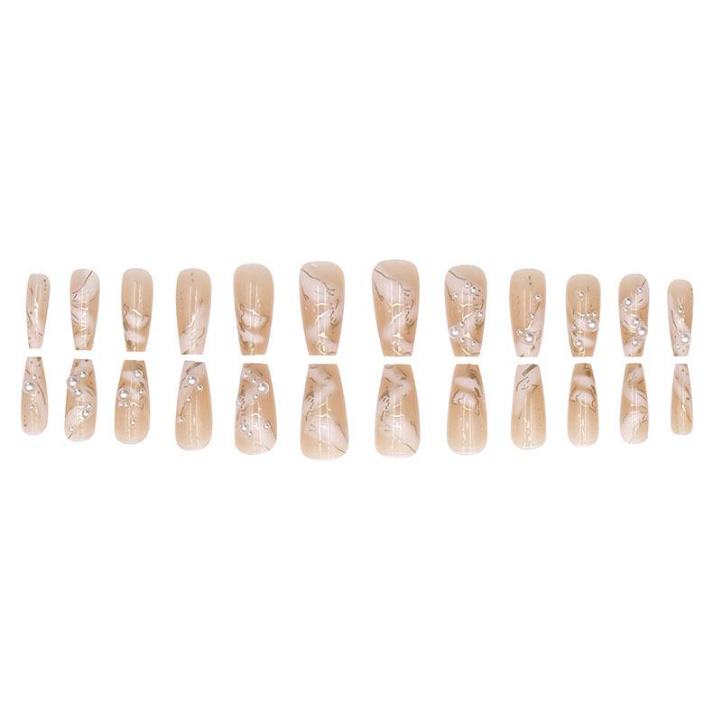 24 Stück Frischer und sanfter Wind Tragen Nagelkunst Lange Perle Entladen Falsche Nagelstücke