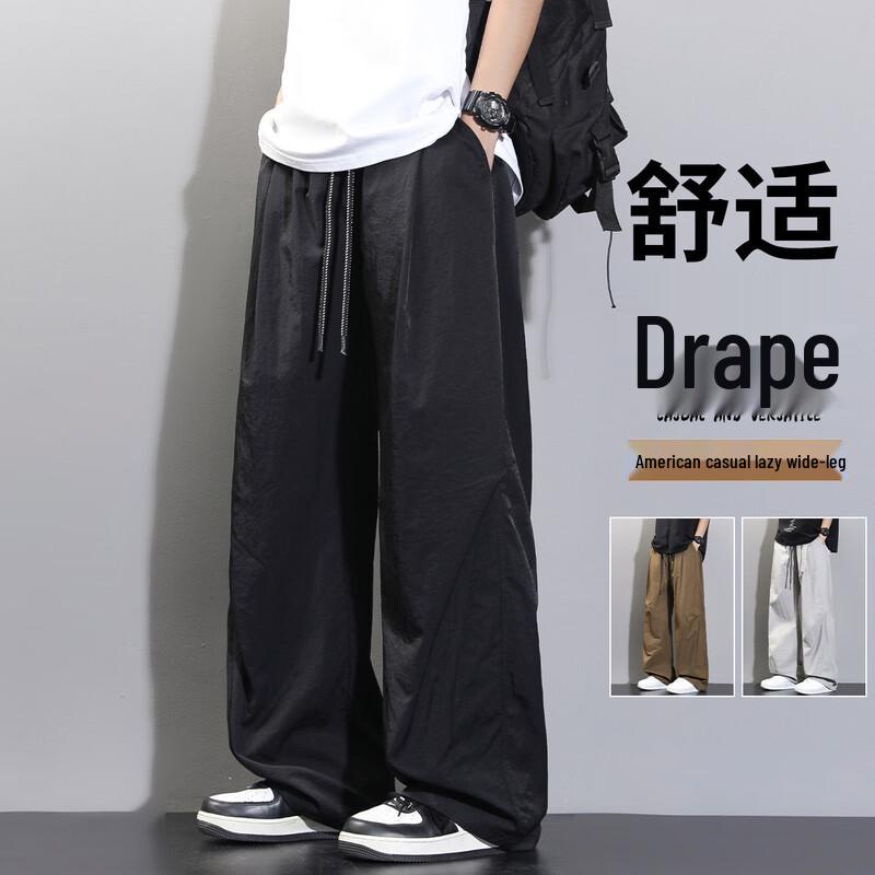 VUUG Men's American Street Style Pleated Wide-Leg Cargo Pants
