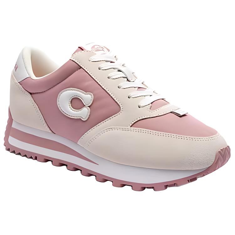 Coach Polyester Suede Round Toe Lace-Up Thick Sole Low-Top Casual Shoes Women sneaker Pink CW916-WDP