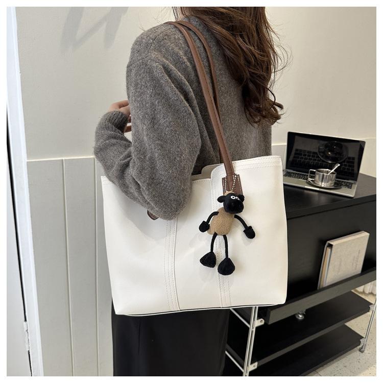 Korean Style Minimalist Bucket Bag Women Faux Leather Tote Shoulder Handbag Large Capacity Commuter Purse