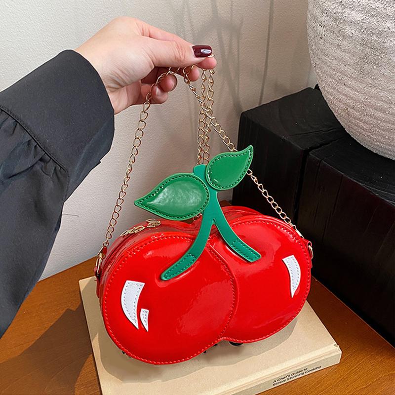 Women's Funny Cherry Shape Shoulder Crossbody Bag Cute Personalized Chain Design Small Purse and Handbag AVE