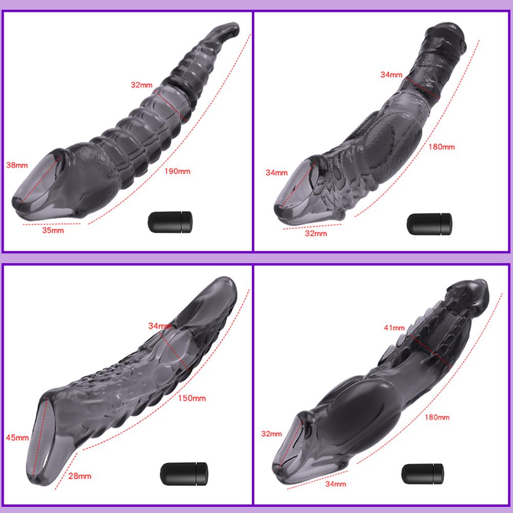 Reusable Extend Penis Enlargement Sleeve Vibrator Cock Ring Reusable Condoms Sex Toys for Men G Spot Vibrating Delay Ejaculation