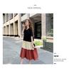 Women's Mid-Length A-line Patchwork Dress, Loose Fit, Short-Sleeved, Over-the-Knee, Summer Style