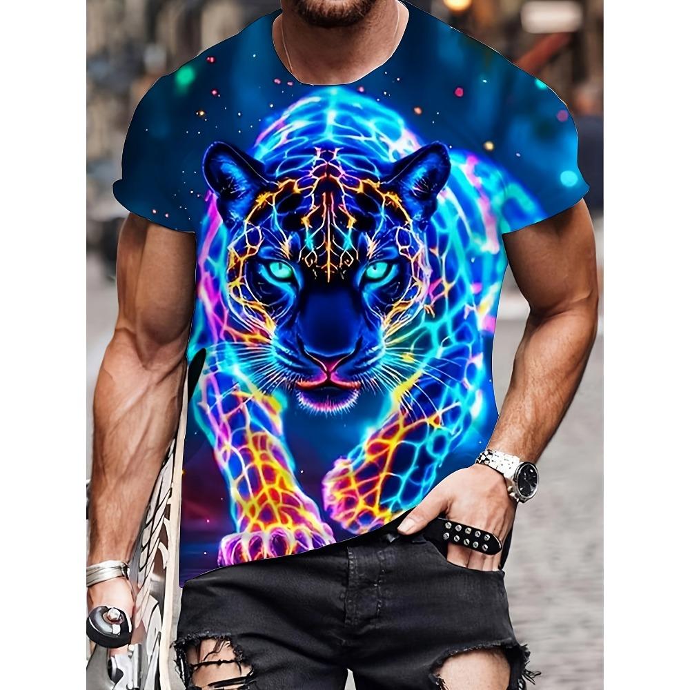 2025 Heren 3D Tijgerprint Korte Mouwen Ronde Hals T-shirt Ademend Stretch Casual Mode T-shirt Buitenfeest Weekend Kleding Tops
