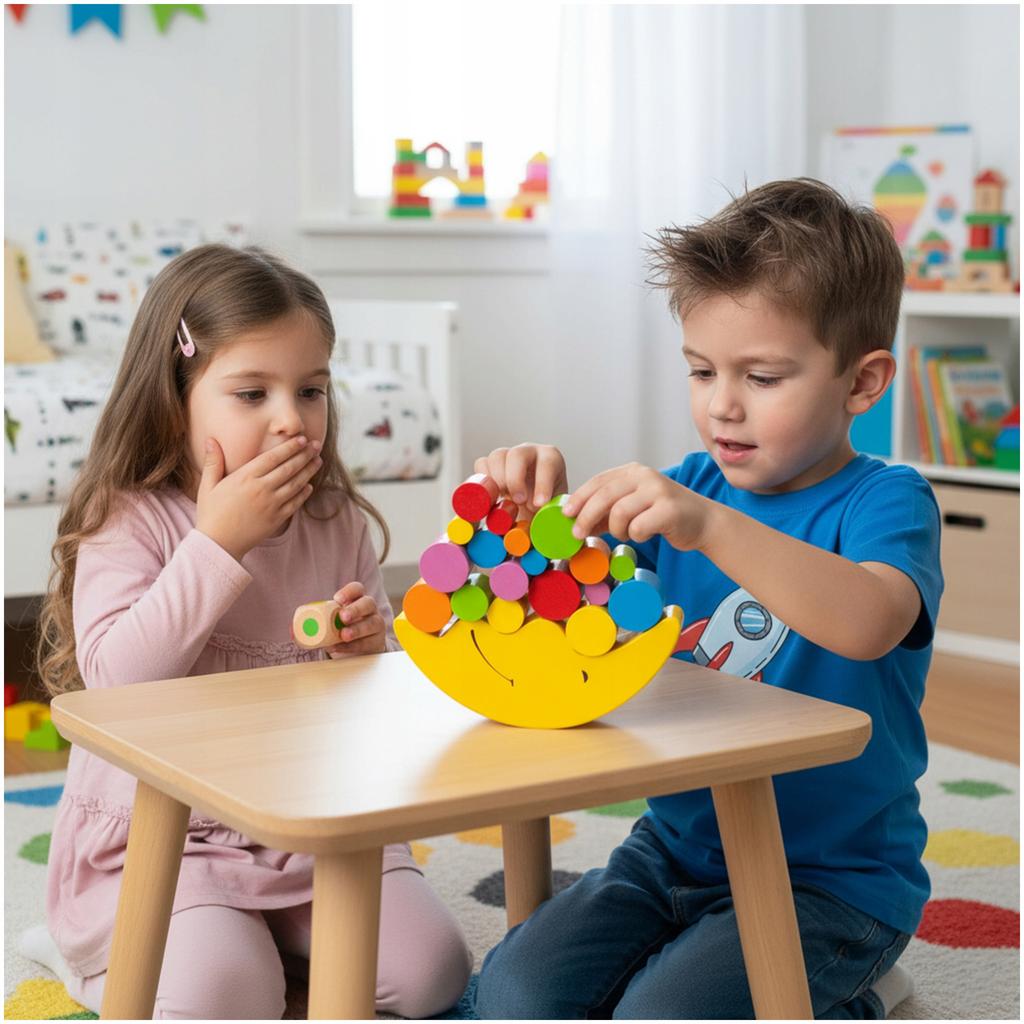 Gra Układanka Zręcznościowa Balansujące Klocki Drewniane Księżyc Montessori