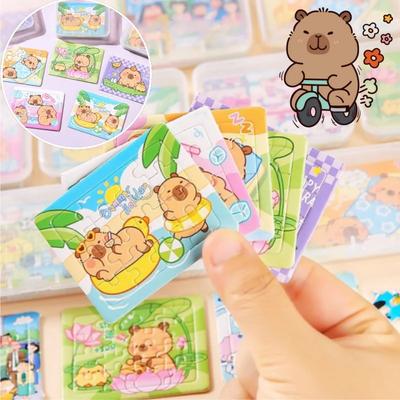 Desenho Animado Mini Capivara Caixa de Quebra-Cabeça de Papel Quebra-Cabeça Infantil DIY Tabuleiro de Quebra-Cabeça Presente Exercício de Coordenação Mão-Olho Cartão