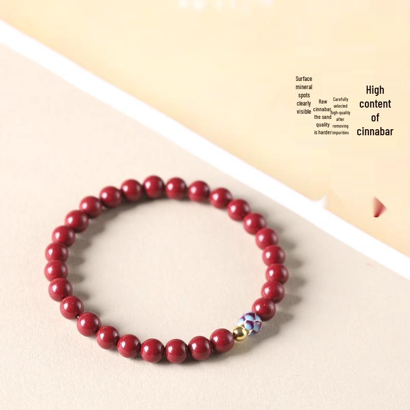 Pulsera de Hilo Natural de Cinabrio de la Montaña Wutai con Cuentas de Loto Calmantes - Pulsera de Arena Dorada Púrpura para Mujeres.