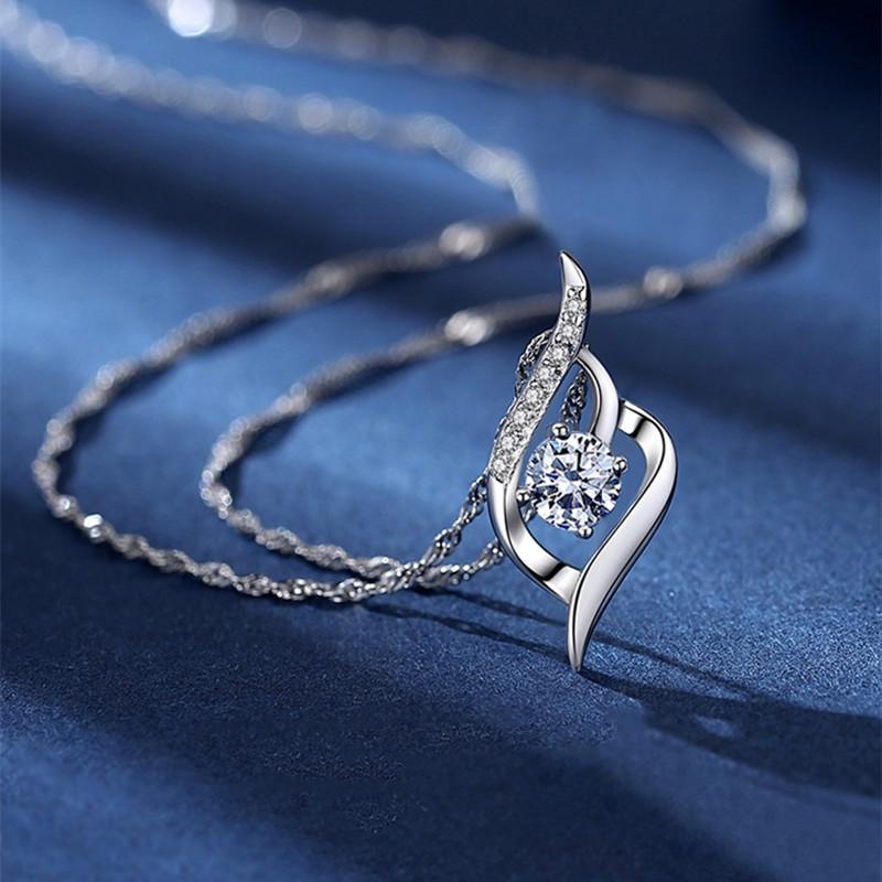Pt950 White Gold Cupid s Arrow Clavicle Chain Pendant - Fashionable and Versatile. Water Wave Chain (Single Chain)