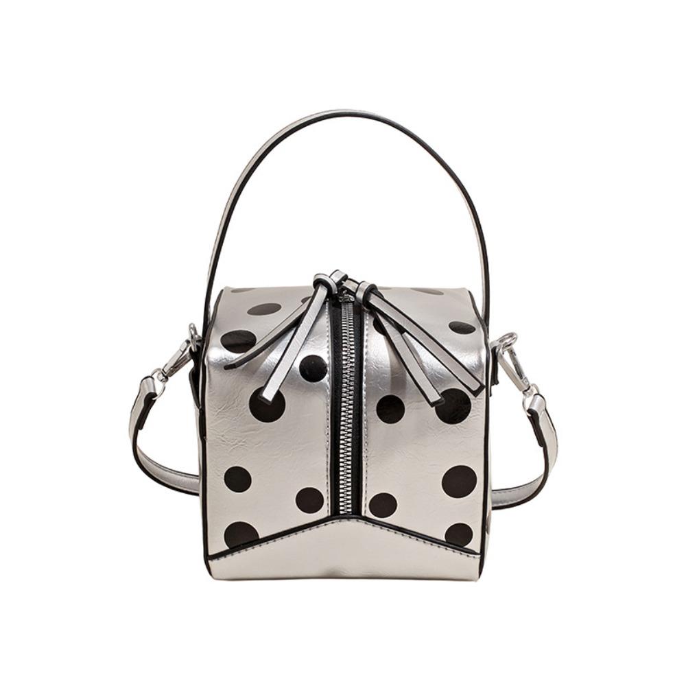 

PU Polka Dot Handbag Zipper Closure Crossbody Bag Luxury Box Shaped Shoulder Bag Y2k срібний
