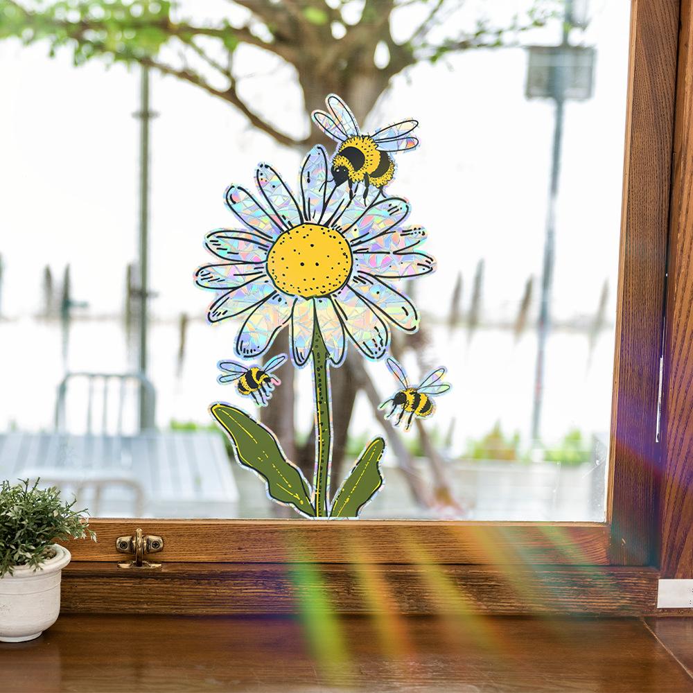 Cartoon Little Bee Daisy Balcony Home Decoration Glass Doors and Windows Static Window Stickers