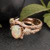 Vintage Rose Gold Opal Couple Rings Set - Cross Design for Women