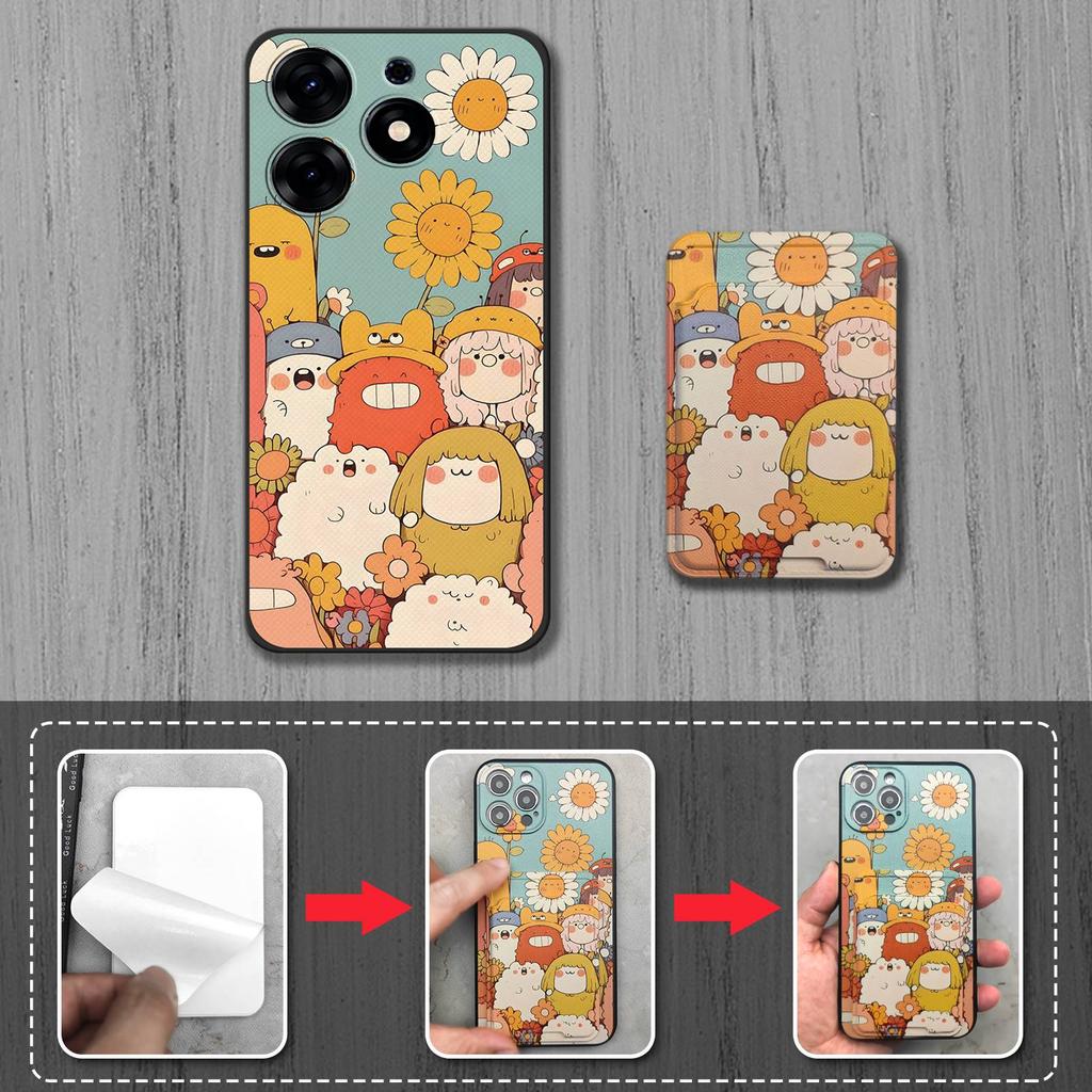 Card Slot Anti-knock Phone Case For Tecno Spark 10 Pro/Ki7 Cartoon TPU Card Sleeve Fashion Design Dirt-resistant Cute
