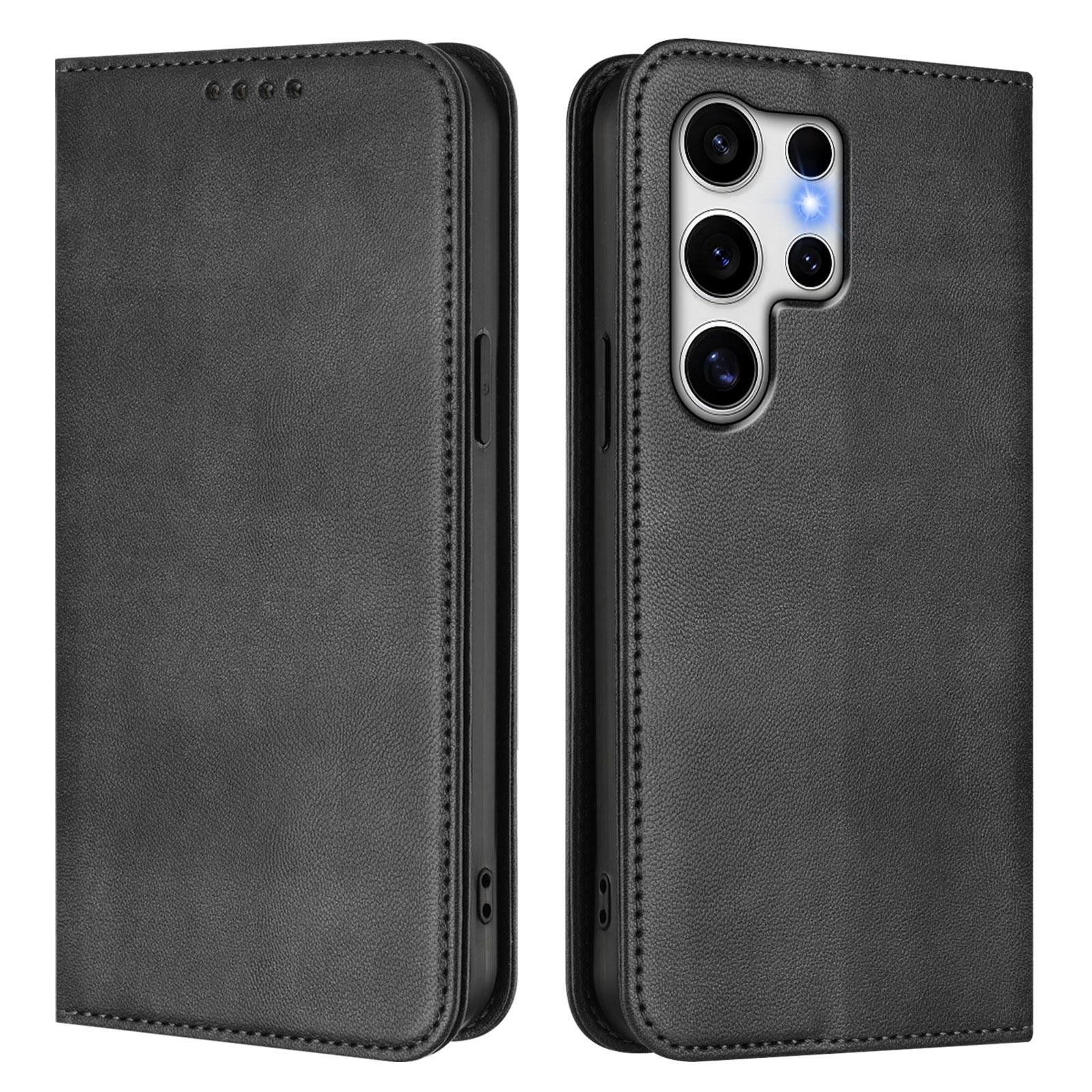 

For Samsung Galaxy S25 Ultra Wallet Cases Retro Texture RFID Blocking Leather Phone Cover Black