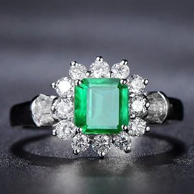 Vintage 100% 925 Sterling Silver Emerald Gemstone Wedding Engagement Diamonds White Gold Ring Fine Jewelry Wholesale