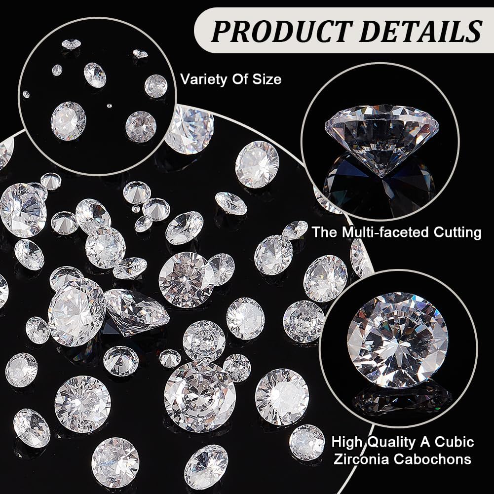 Beebeecraft 230Pcs 1.2-10mm Cubic Zirconia Cabochons Clear Grade A Loose CZ Stones Faceted with Pointed Back for Jewelry Making Crafts Nail, 9 Sizes