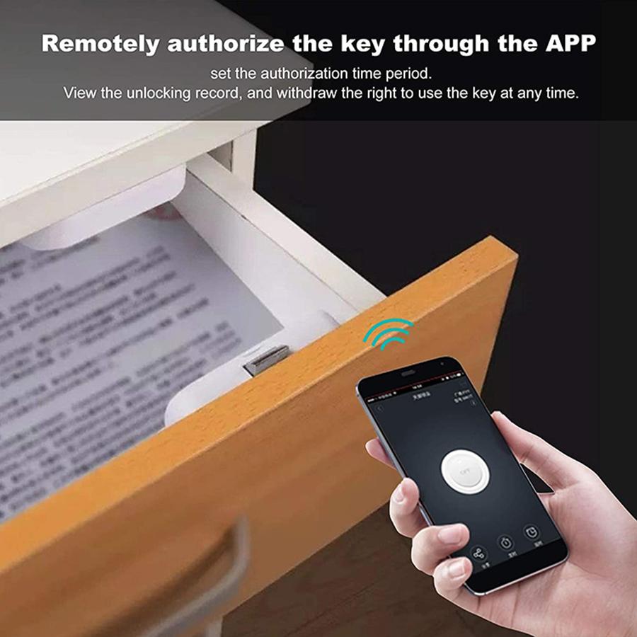 Încuietoare inteligentă pentru sertar Tuya, fără fir, Bluetooth, fără orificiu, mobilă pentru birou, mobilă, fără cheie, cu senzor NFC invizibil.