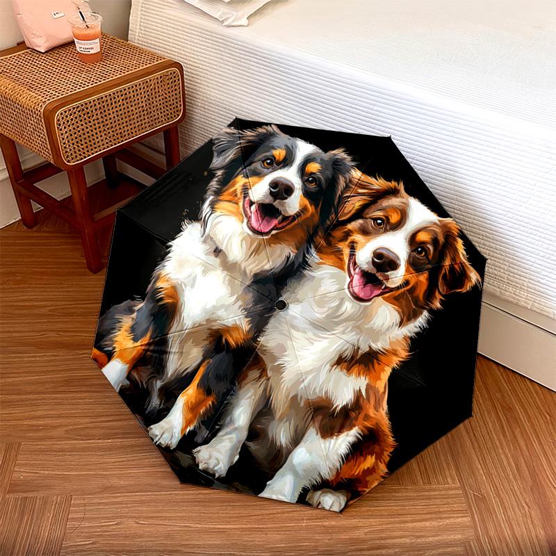 

1 шт. Автоматична складана парасолька - Візерунок з собаками австралійської вівчарки, Портативна та складана конструкція з 8 спицями, Різдвяні подарунки на день народження