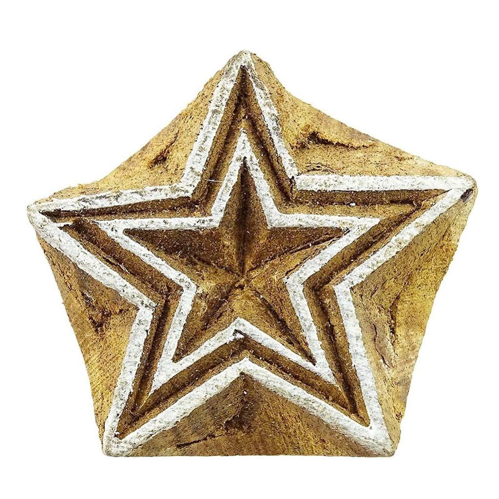 Star Indian Wood Block Art Handcarved Printing Block Textile Stamp