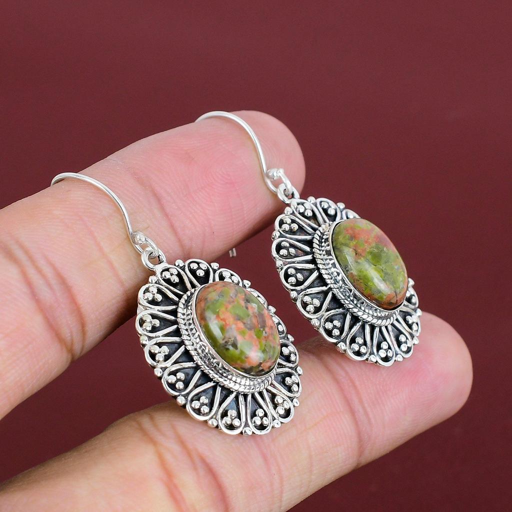 Unakite Earrings Gemstone Earring Vintage Jewelry 925 Sterling Silver Earring Very Pretty Unakite Jewelry Handmade Earring Anniversary Gifts