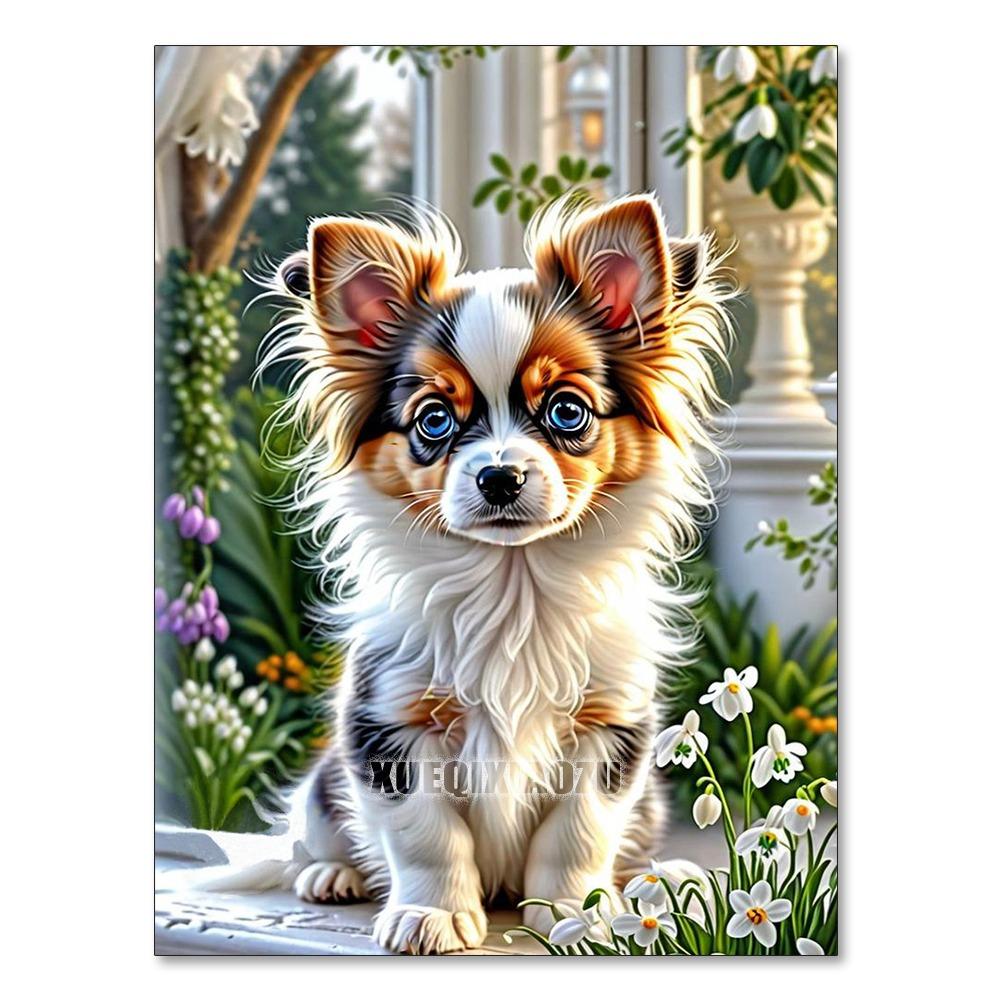 DIY Diamond Painting Cute Little Dog Cross Stitch Kit Mosaic Art Diamond Painting Full Circle Diamond Home Decoration