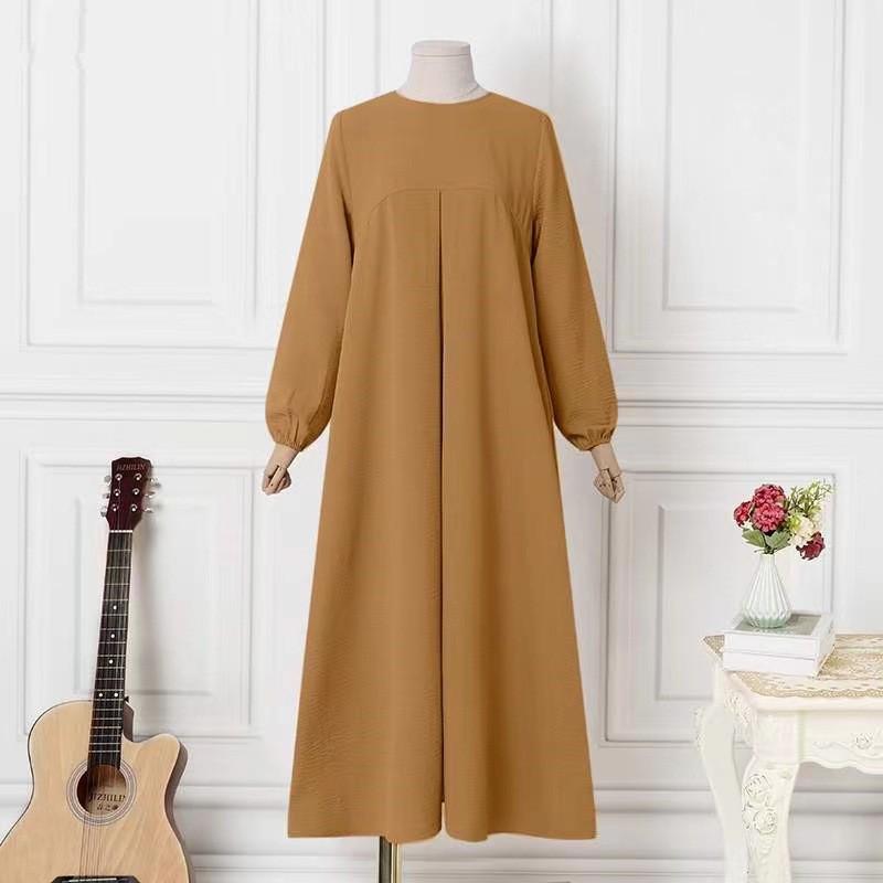 

Элегантное мусульманское женское платье-абайя 2024 года с рукавами-фонариками - круглый вырез, ближневосточный стиль XXL