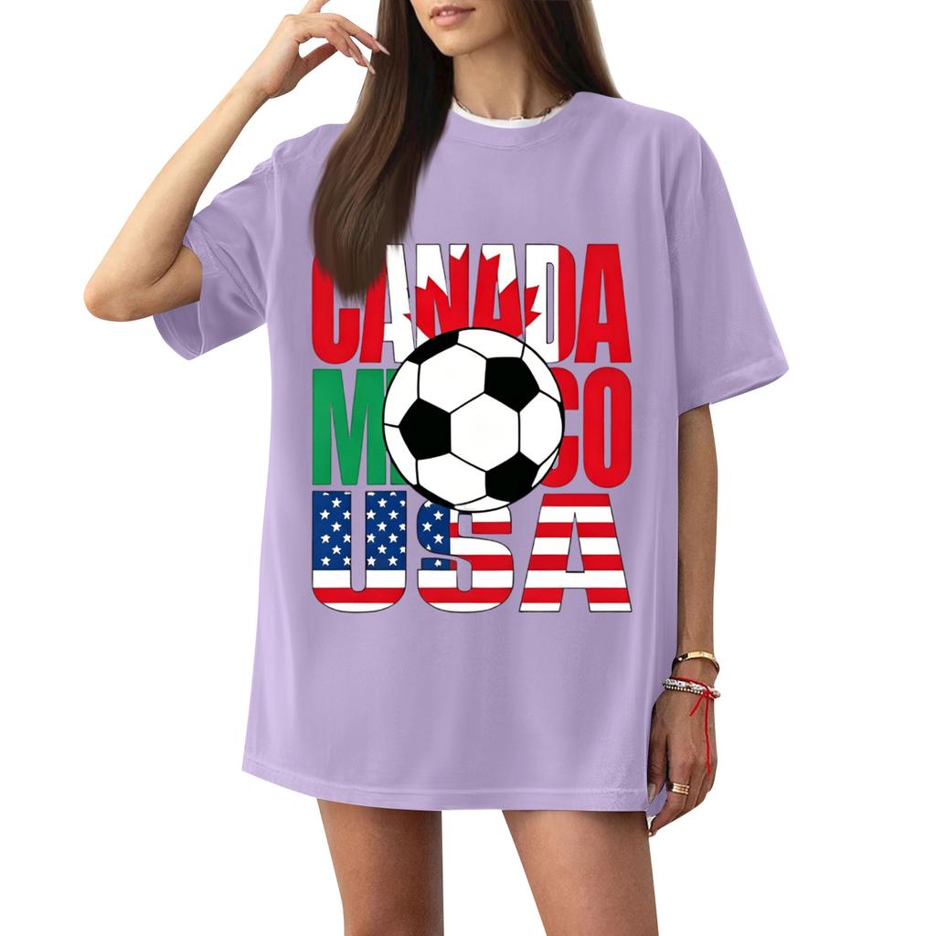 Women's Casual Short Sleeve T-Shirt Letter Print Soccer Graphic Loose Fit Lightweight Crew Neck Top for Everyday Wear