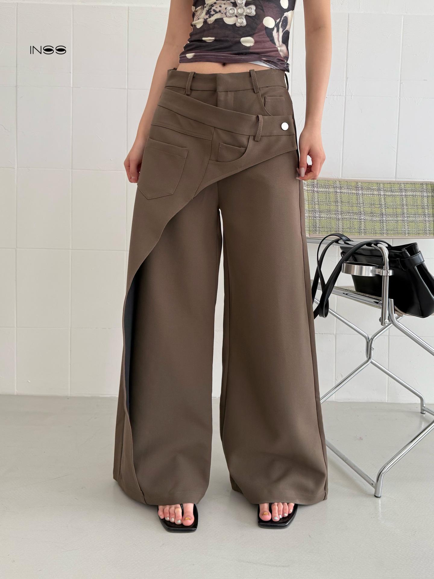 INSS Design Women s High-End Casual Pants: Spring 2026 Double Waistband Straight-Leg #50790 Small