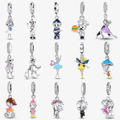 Copper Boys Girls Couple Career Character Series Original Beads Charms For Pan Bracelet Diy Fine Jewelry Gift