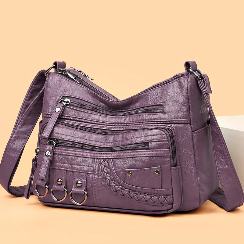 New Fashion Large Space Crossbody Bag Korean Version Simple Atmospheric Multi-layer Soft Leather High-end Mother Bag