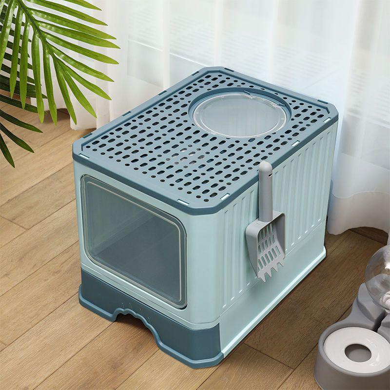 Extra Large Top-Entry Folding Cat Litter Box with Odor Control & Splash Prevention