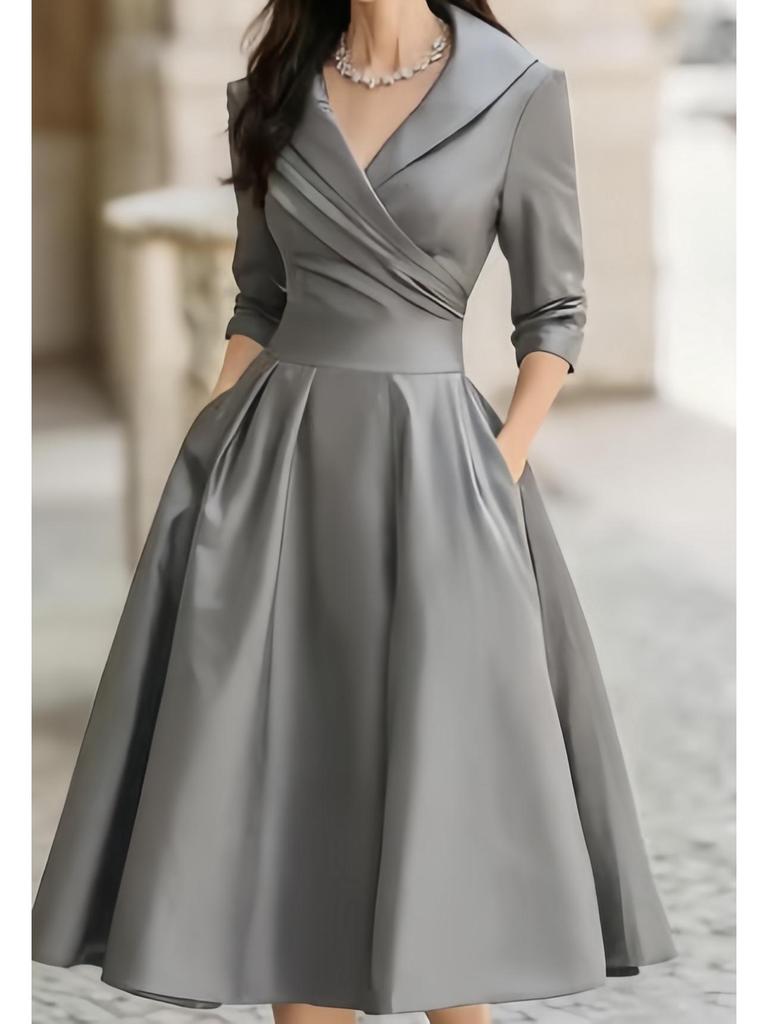 2025 Elegant European & American Women's Waist-Cinched Slimming Formal Long-Sleeved Dress