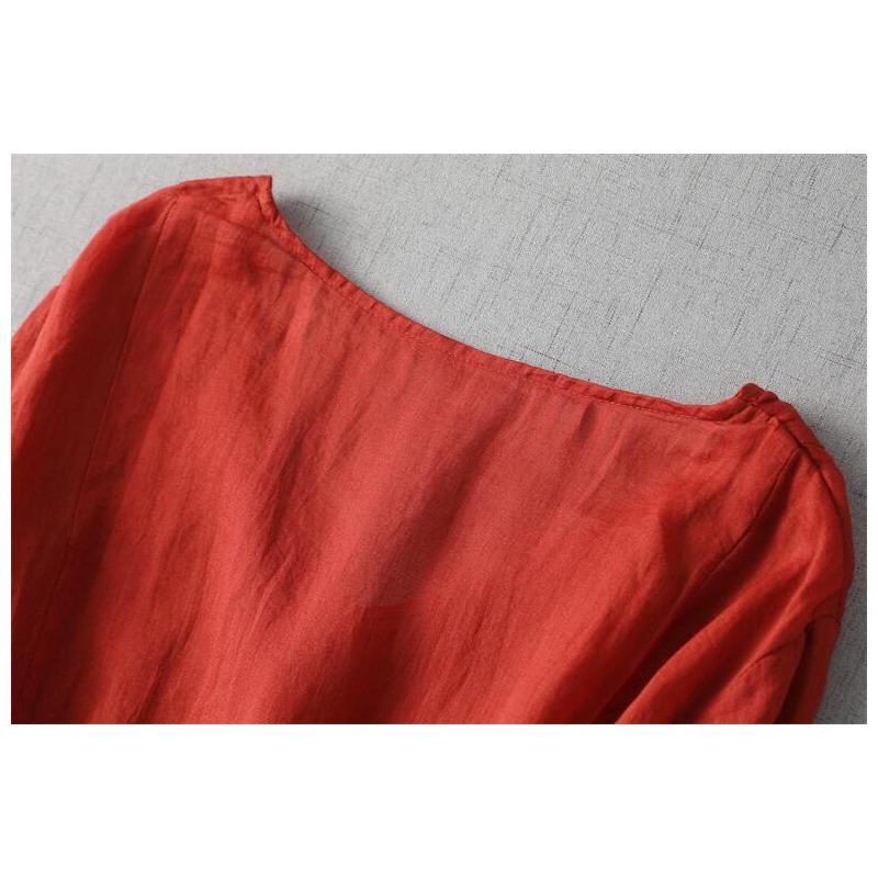 Literarisches Retro-Kleid für Damen, hautfreundlich, große Größe, mit sieben Ärmeln, hohle, lockere Taille