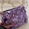 Sequin Evening Party Shoulder Bag for Women Lightweight Chain Crossbody Bag Solid Color Casual Female Handbag Fashion Trendy
