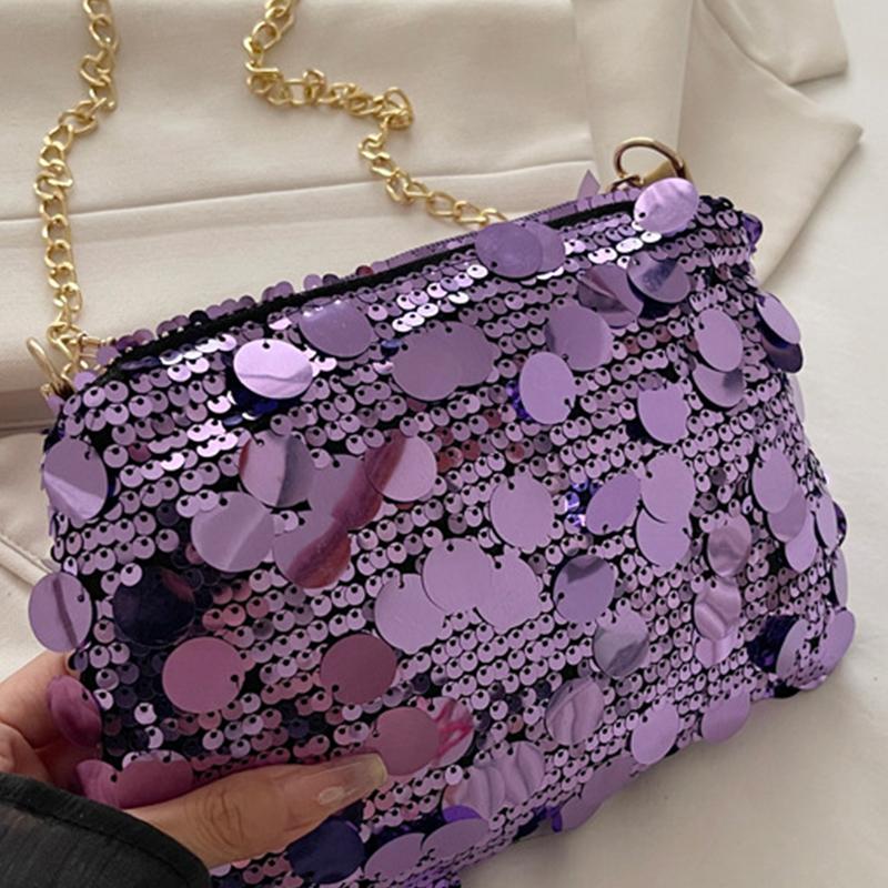 Sequin Evening Party Shoulder Bag for Women Lightweight Chain Crossbody Bag Solid Color Casual Female Handbag Fashion Trendy