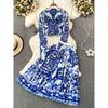 Sanzhai Ruched Celadon High Waist Skirt Fashion Suit