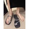 2025 Sommer neue ins koreanische Version Schleife Sandalen Damen flachsohlige Fee Strass Zehen cool Slipper Damen Oberbekleidung