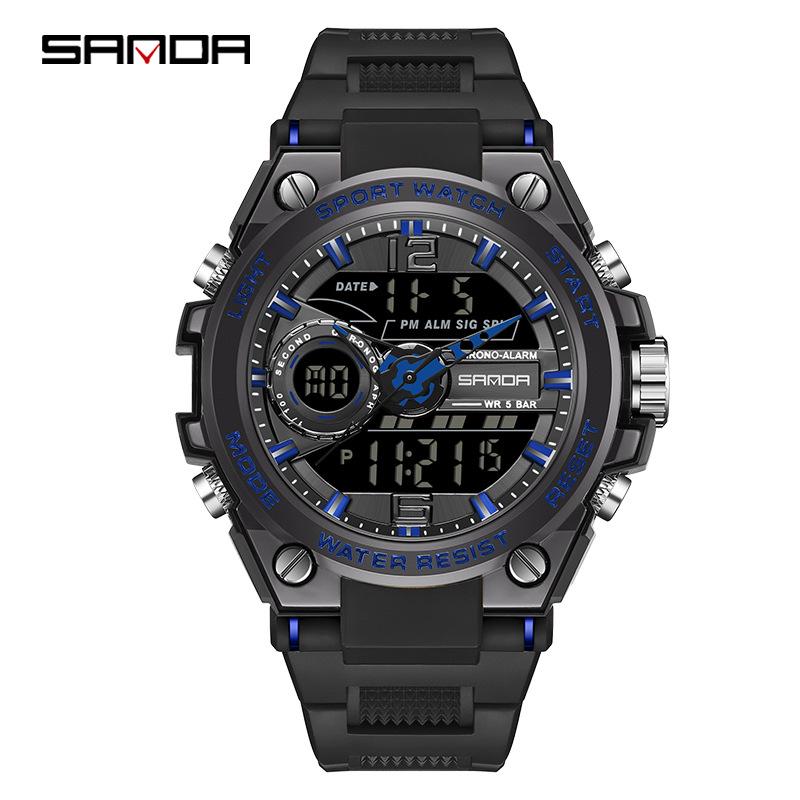 Sanda Men's Multifunctional Dual Display Luminous Waterproof Sports Watch for Teens