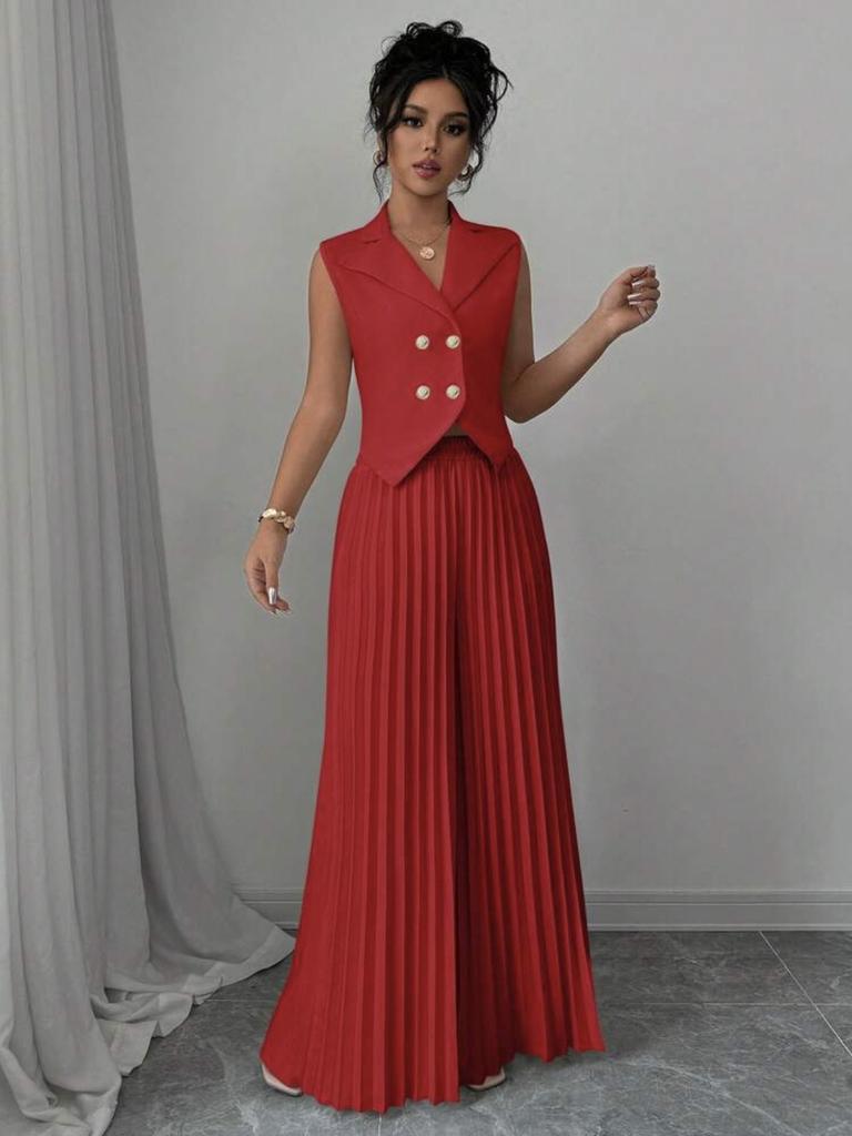 Women's New Fashion Vest Cardigan Pleated Pants Set Long Pants Outfit for Women
