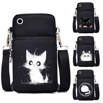 Kadın Mini Telefon Çantası Karikatür Kedi Baskılı Çanta ve El Çantası Anime Hayvan Yavru Kedi Erkek Tote Çantası Küçük Çapraz Çanta