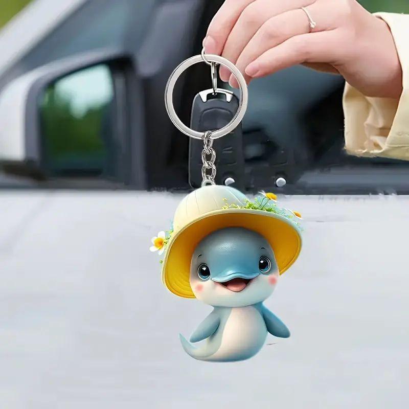 Adorable Acrylic Dolphin Car Pendant Charming Cartoon Vehicle Decor For Your Auto