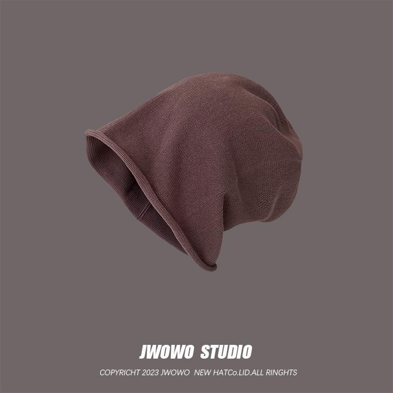 

Solid color crimped stack hat women s spring and autumn loose thin knitted cold hat ear protector head hat men s trend M（56-58cm）