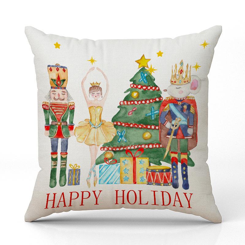 New Cartoon Character Christmas Pillowcase Linen Print Pillowcase Festive Room Sofa Decoration Cushion Cover