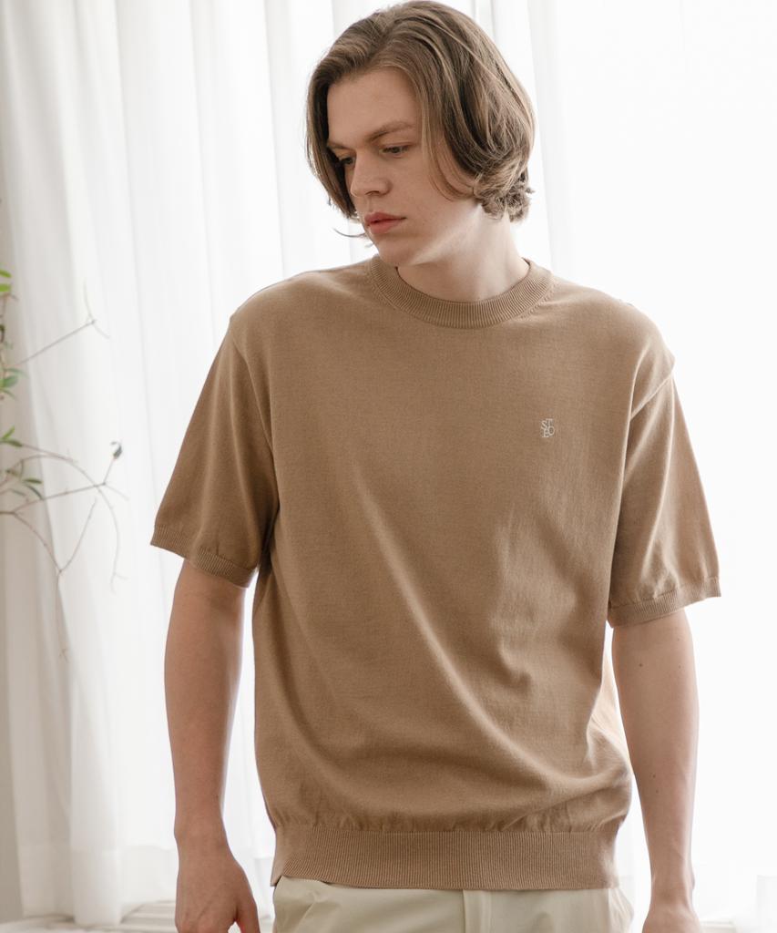 SELITIO Men'S Basic Round Half Knit Beige