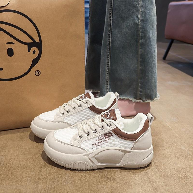 2025 new spring and autumn white shoes Korean version of fashionable female students mesh women's shoes breathable and heightened casual sports boa