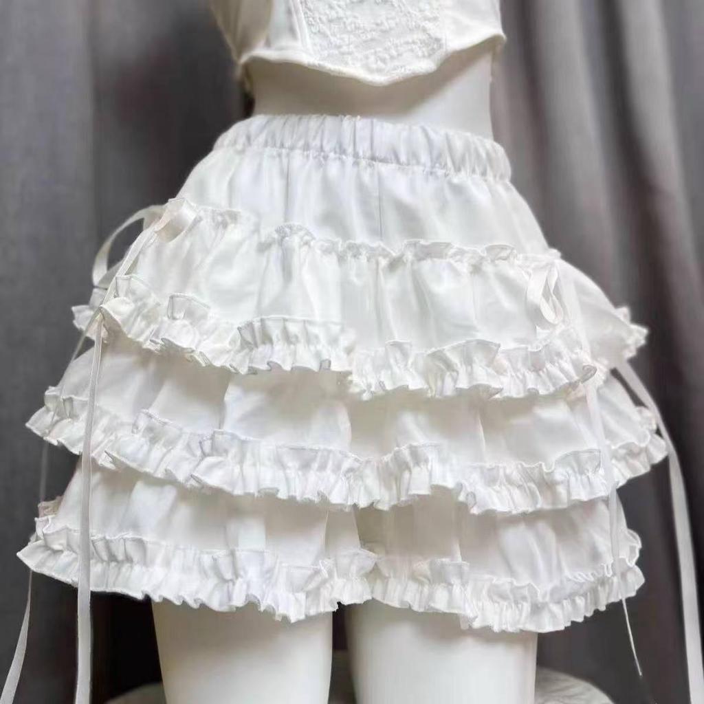 Sweet White Puffy Lace Ballet Skirt - Petite, High Waist, Elastic Waistband