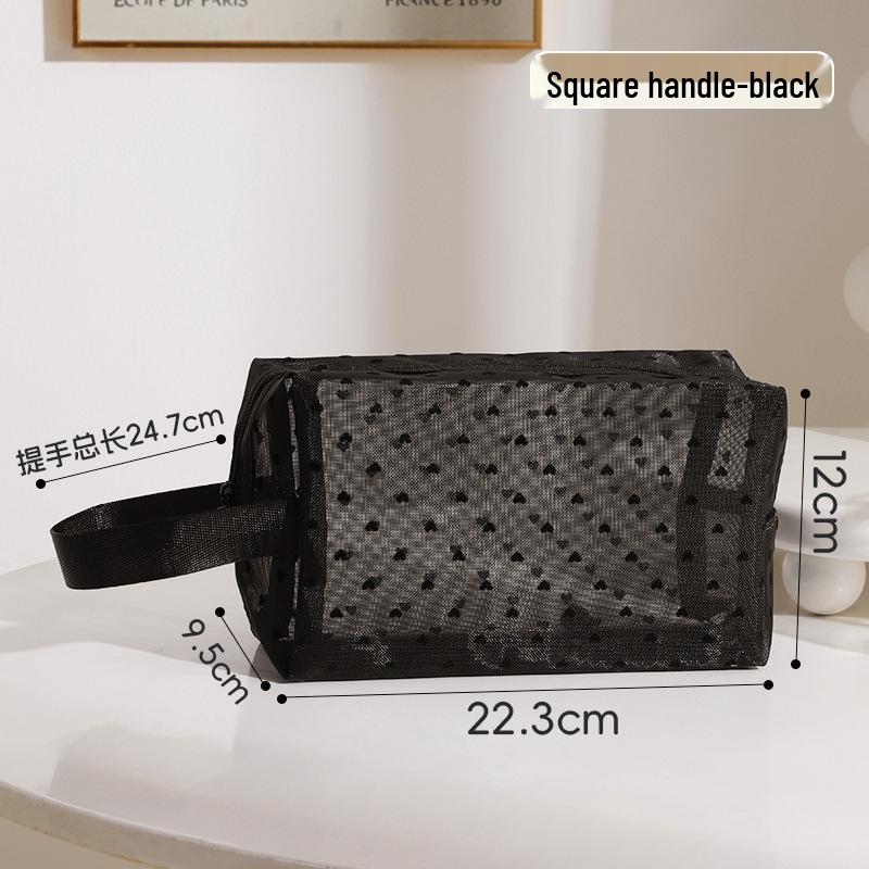 תיק איפור רשת בצורת לב - מארגן נסיעות קוסמטי גדול ונייד