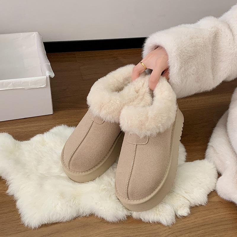 Trendy thick-soled one-pedal fluffy snow boots women's new winter velvet thickened warm outer cotton shoes