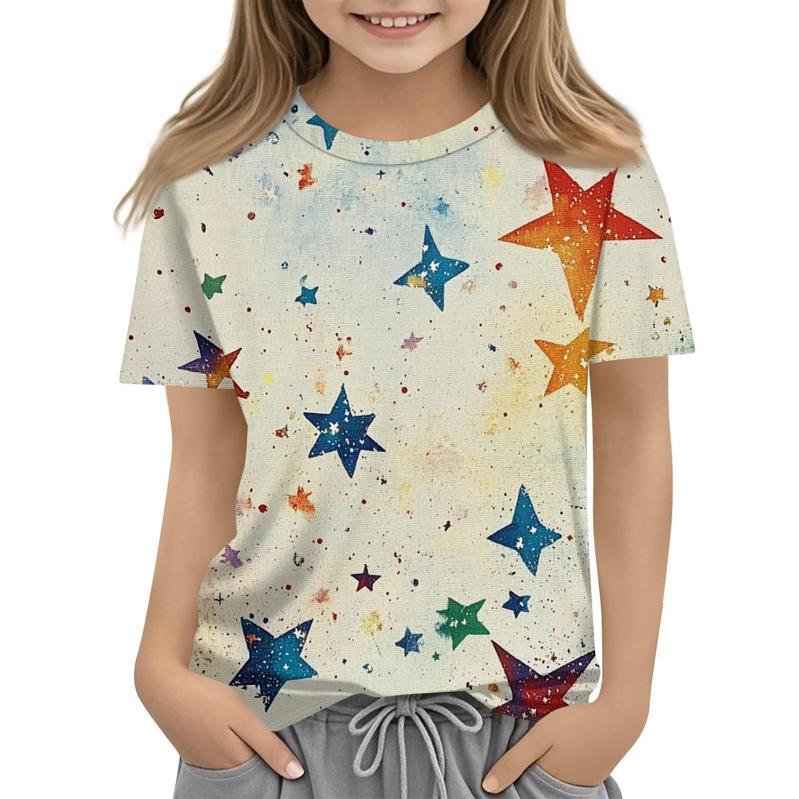 

Детская модная повседневная футболка с коротким рукавом и принтом «День независимости» с круглым вырезом 110 бежевый