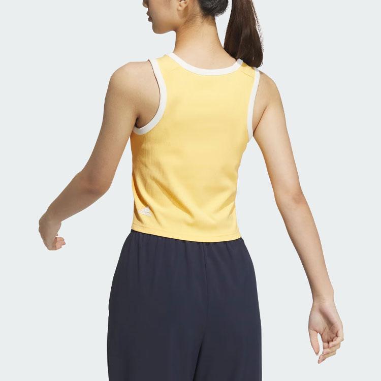 Adidas Logo Tank Top With Letter Embroidery Color Block Round Neck Sports Vest Women Tops Light-Yellow JI6874